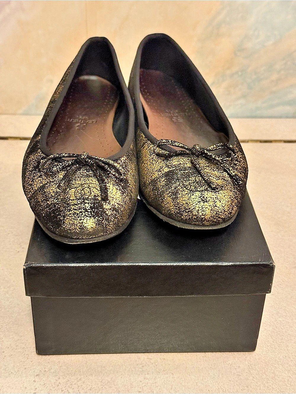 Chanel Gold Leather Ballet Flats 38.5
